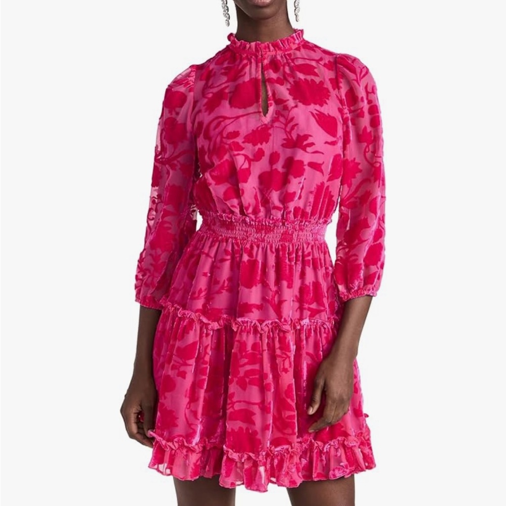 Shoshanna Arlene Tiered Velvet Burnout Mini Dress - Picture 2 of 12